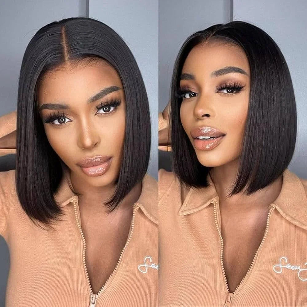 200% Density 13X4 Short Bob Wig Human Hair Vietnamese Bone Straight Bob Wig Preplucked 13X4 Lace Front Wear and Go Glueless Wigs