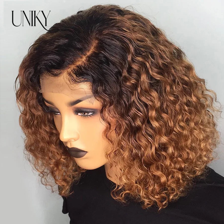 13X4 Lace Frontal Human Hair Wigs Deep Curly Short Curly Bob Wig for Black Women Brown Blonde Highlight Wig Human Hair Full Wig