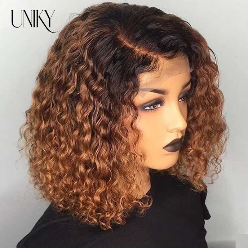13X4 Lace Frontal Human Hair Wigs Deep Curly Short Curly Bob Wig for Black Women Brown Blonde Highlight Wig Human Hair Full Wig