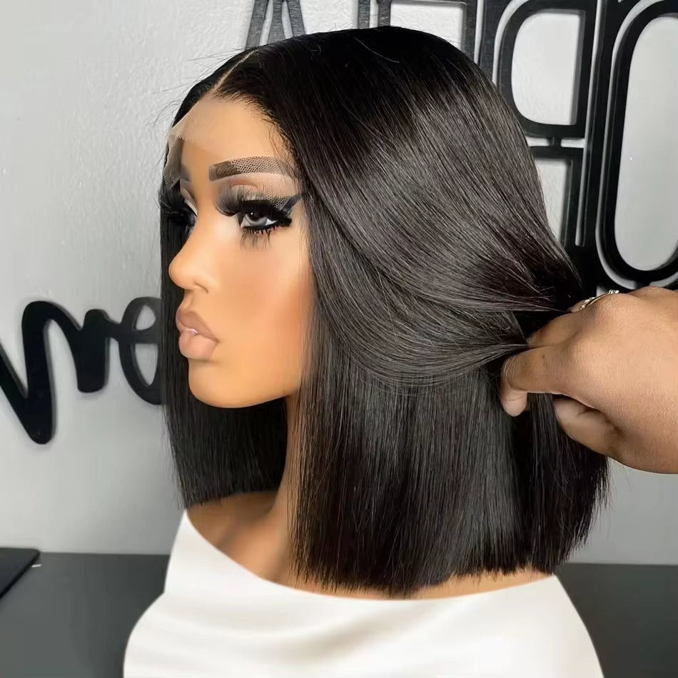 200% Density 13X4 Short Bob Wig Human Hair Vietnamese Bone Straight Bob Wig Preplucked 13X4 Lace Front Wear and Go Glueless Wigs