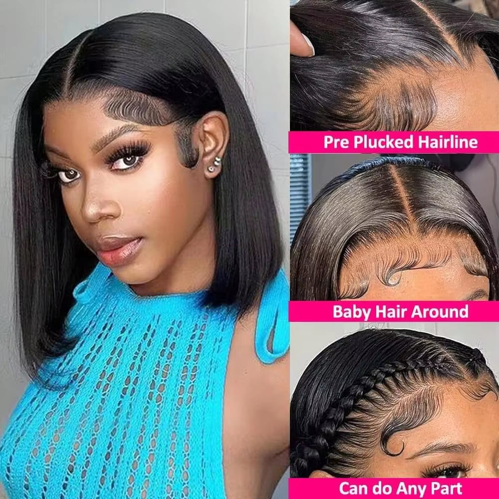 200% Density 13X4 Short Bob Wig Human Hair Vietnamese Bone Straight Bob Wig Preplucked 13X4 Lace Front Wear and Go Glueless Wigs