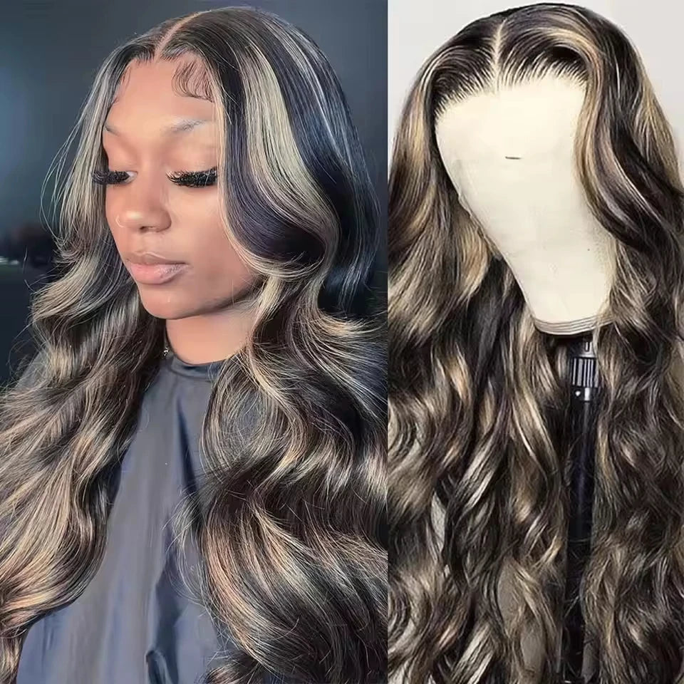 1B/27 Highlight Body Wave 13X4 Lace Frontal Wig Human Hair 200 Density Brazilian Ombre Blonde Colored Lace Front Human Hair Wigs