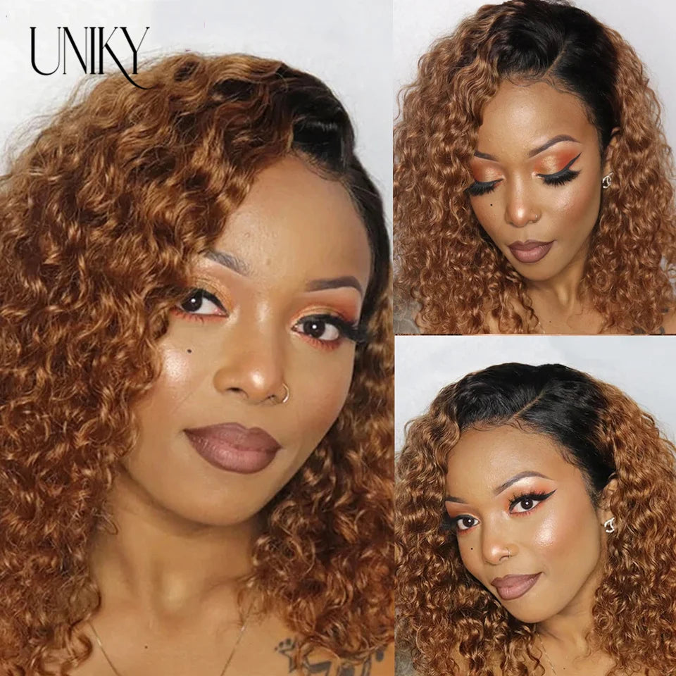 13X4 Lace Frontal Human Hair Wigs Deep Curly Short Curly Bob Wig for Black Women Brown Blonde Highlight Wig Human Hair Full Wig